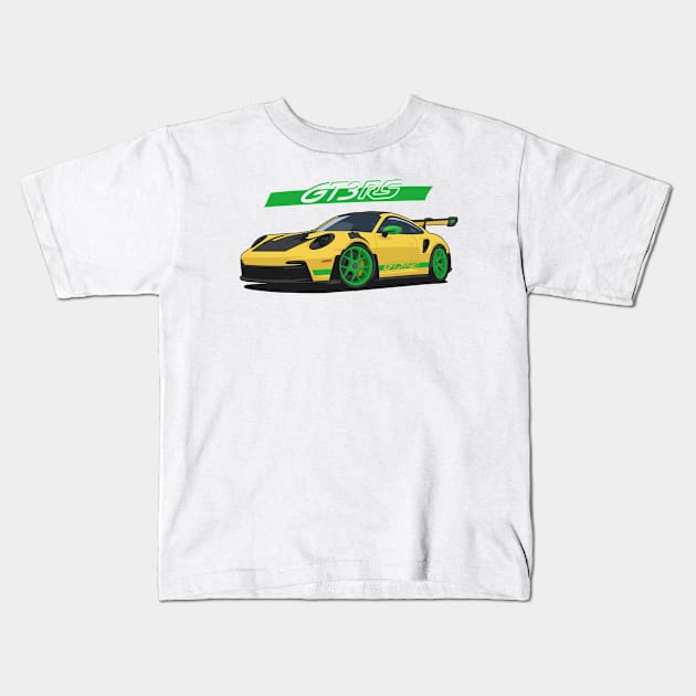 Car 911 gt3 rs yellow green Kids T-Shirt by creative.z